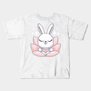 Cute bunny meditating on a lotus flower Kids T-Shirt